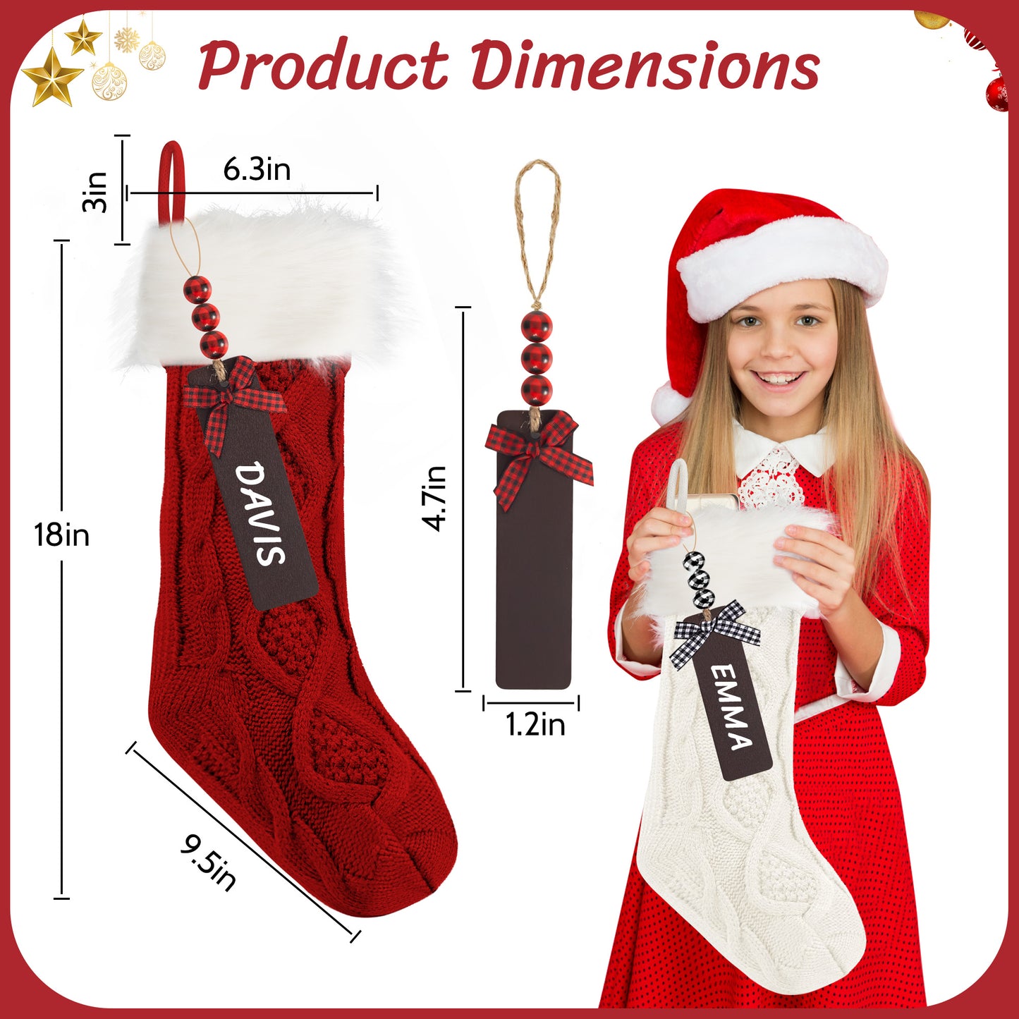 Yexmas 6-Pack Christmas Stockings, 18" Personalized Xmas Stockings, Large Knitted Stockings for Holiday Party Decor Burgundy, lvory, Green