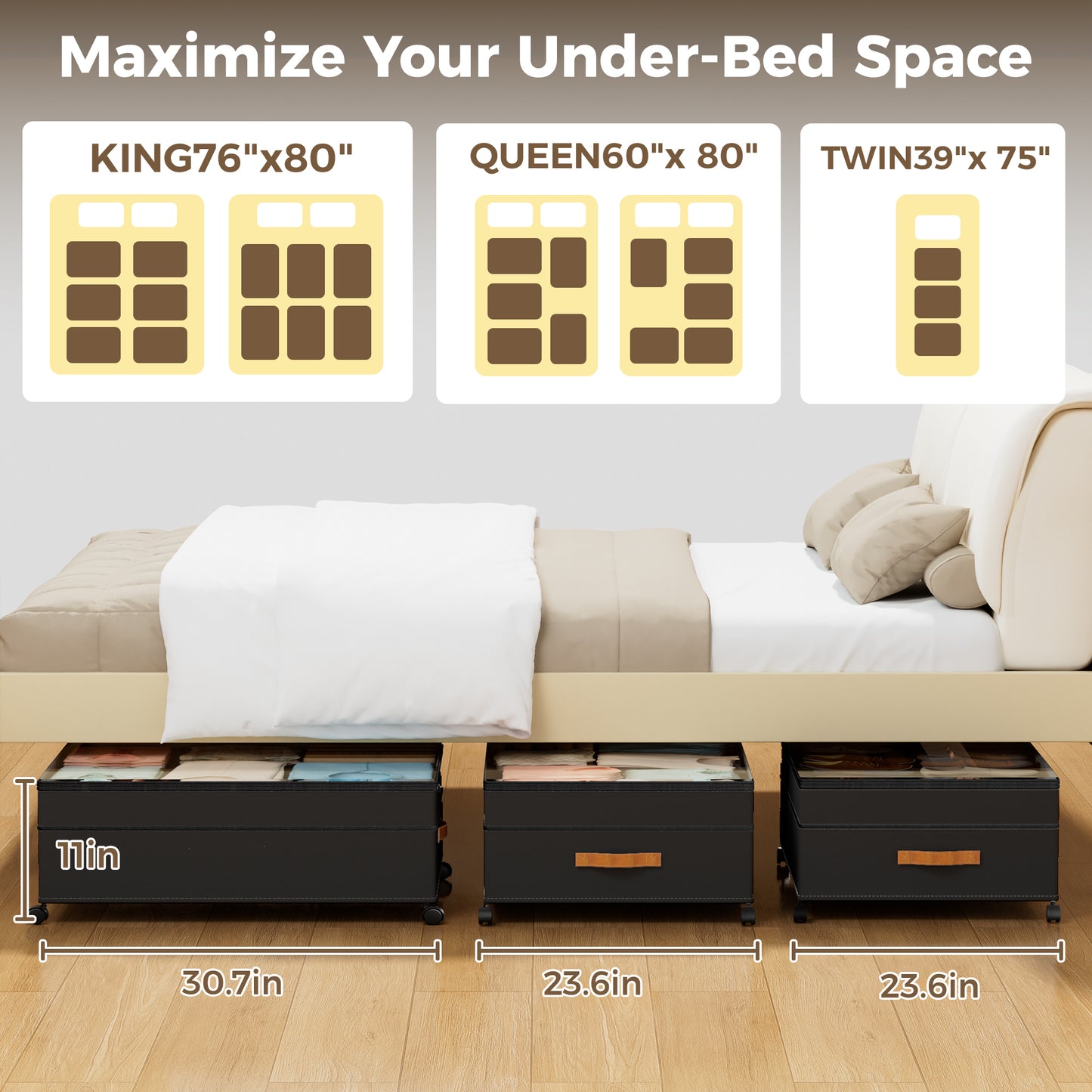 YOUPINS XXXL 100L Under Bed Storage with Wheels,2 Pack Under Bed Storage Containers,Storage Bins with Lids for Clothes Shoes Blankets,Black