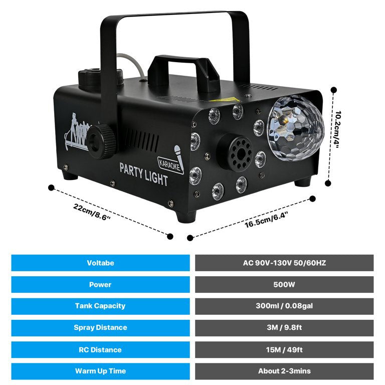 600W Fog Machine with Disco Ball & 8 RGB LED Lights – 2000CFM and Remote Control for Parties, Weddings, Halloween & DJ Events