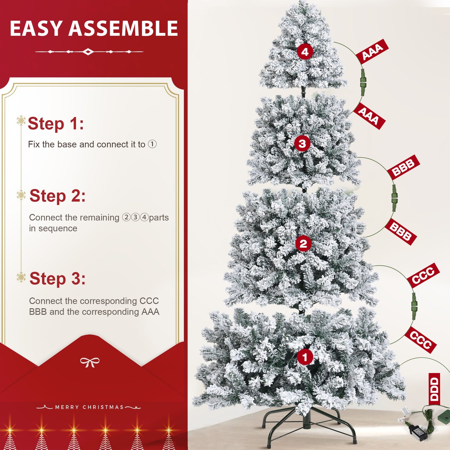 IZNEN 9ft Pre-Lit Snowflake Flocked Christmas Tree,8 Modes LED Lights,Artificial Xmas Tree with Storage Bag