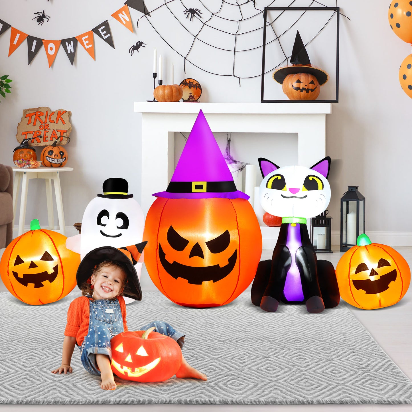 IZNEN 8ft Halloween Inflatable Santa Claus Outdoor Decoration Blow Up with Penguin and Gift, Built-In LED Lights, for Halloween Party, Yard, Garden,Lawn