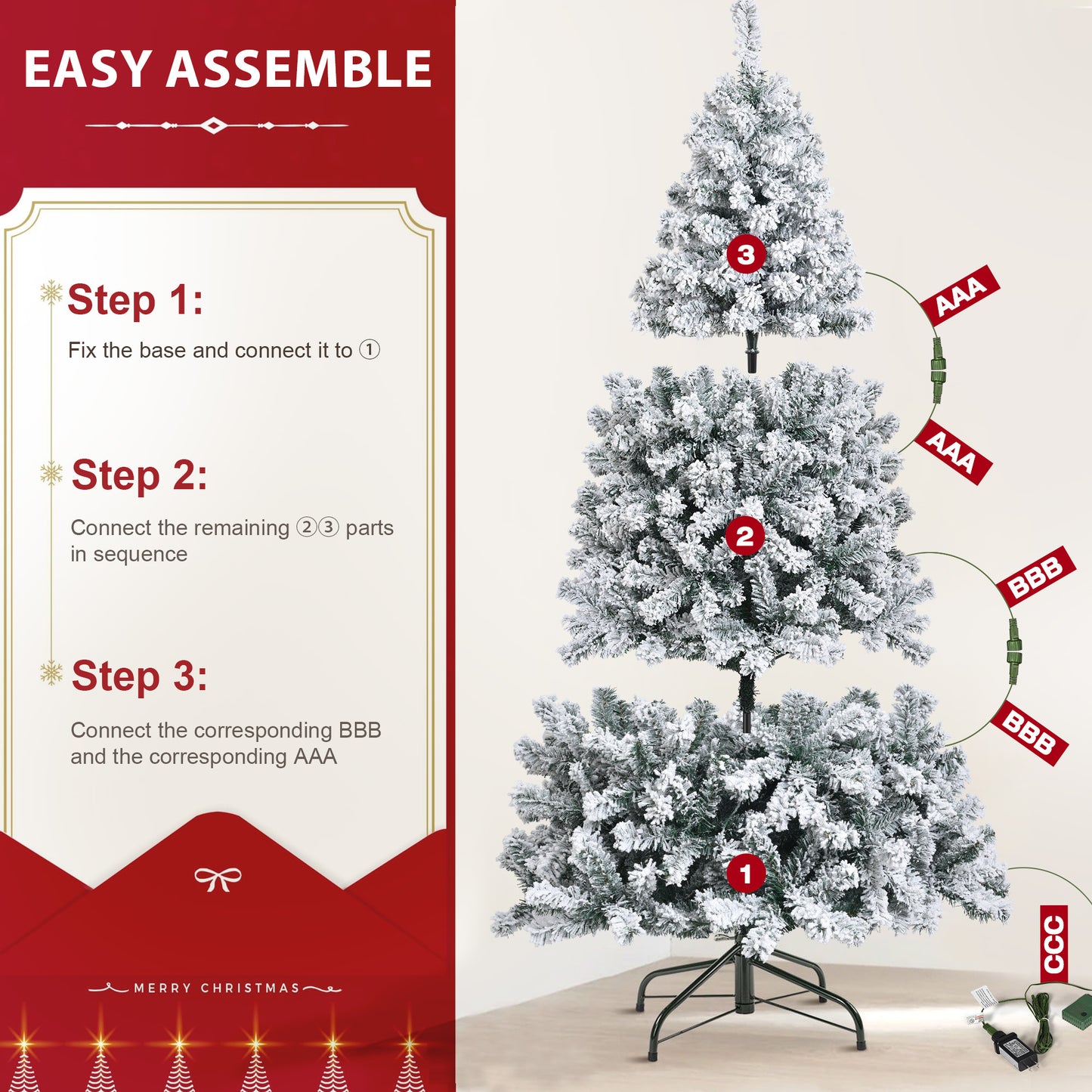IZNEN 7.5ft Pre-Lit Snowflake Flocked Christmas Tree,8 Modes LED Lights,Artificial Xmas Tree with Storage Bag