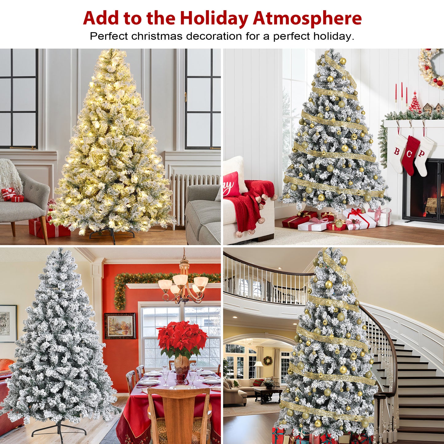 IZNEN 9ft Pre-Lit Snowflake Flocked Christmas Tree,8 Modes LED Lights,Artificial Xmas Tree with Storage Bag