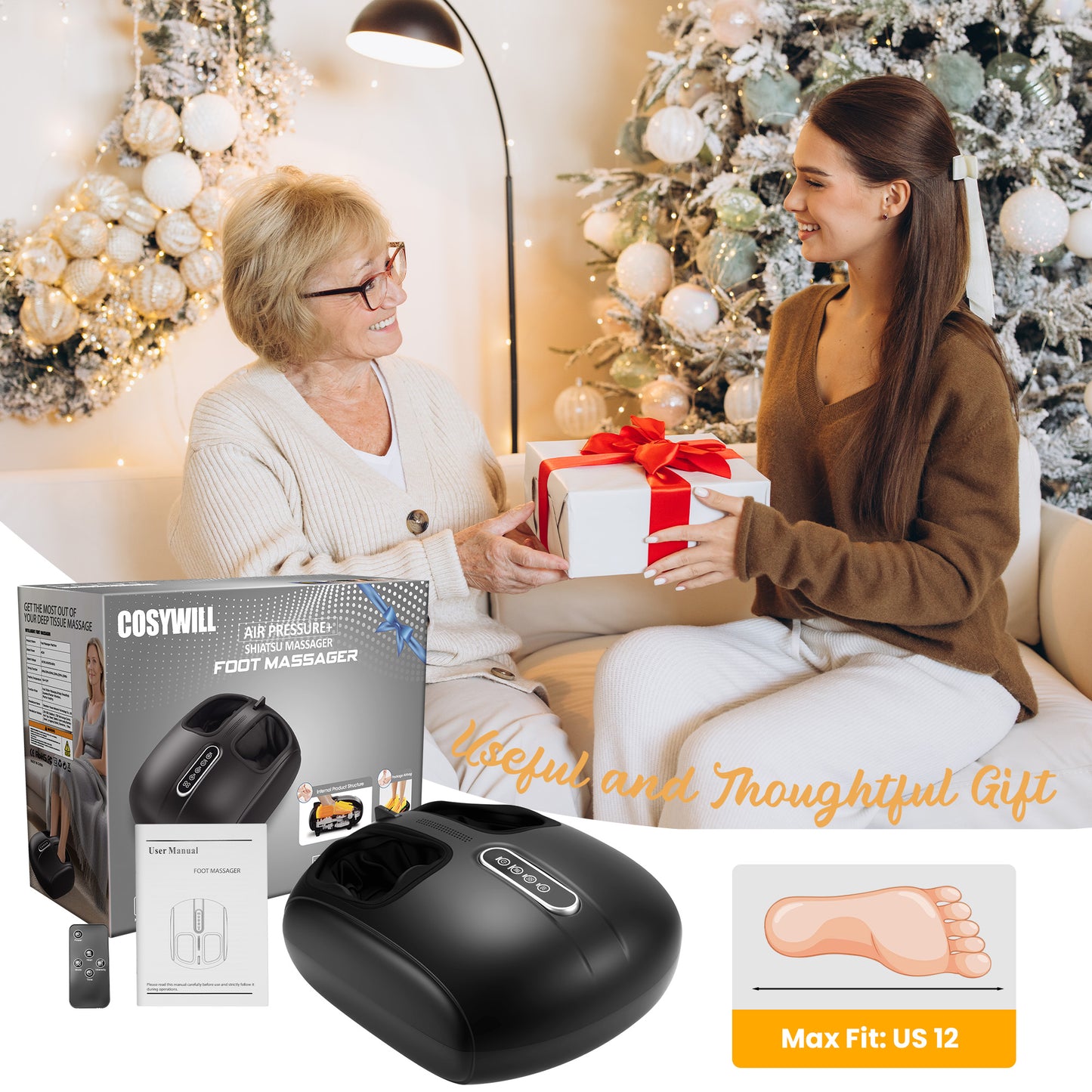 COSYWILL Foot Massager with Heat,Shiatsu Foot Massager with Remote,Birthday Gifts for Women Mom Men Dad,Black