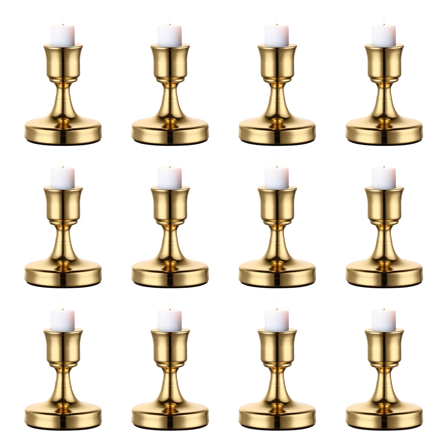 IZNEN Candlestick Taper Candle Holders - Gold Candle Stick Candle Holder Decorative Table Centerpiece for Wedding Reception Christmas Halloween Candlelight Dinner Bridal Showers Party Decor Set of 12