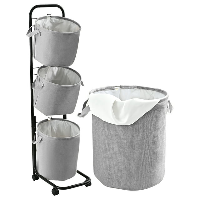 YOUPINS 3-Tier Laundry Hamper Sorter, Laundry Storage Organizer with Wheels Movable Rolling Laundry Baskets Cart, Bathroom Cart Clothes Shelf,Laundry Butler for Bathroom Bedroom Laundry Room