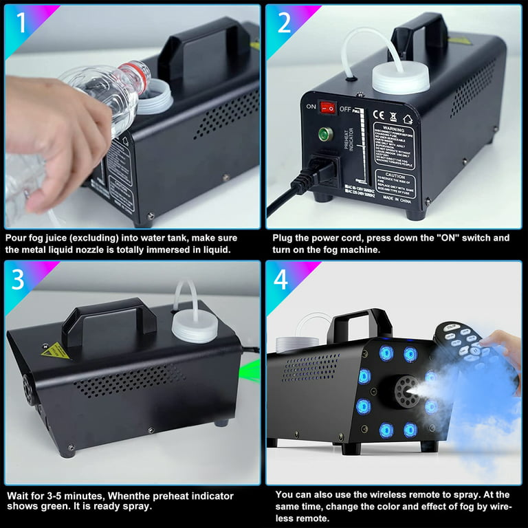 500W Smoke Machine 2000CFM Fog - 13 Colorful LED Lights - Wireless Remote Control - Ideal for Weddings, Halloween, Parties, and Stage Effects