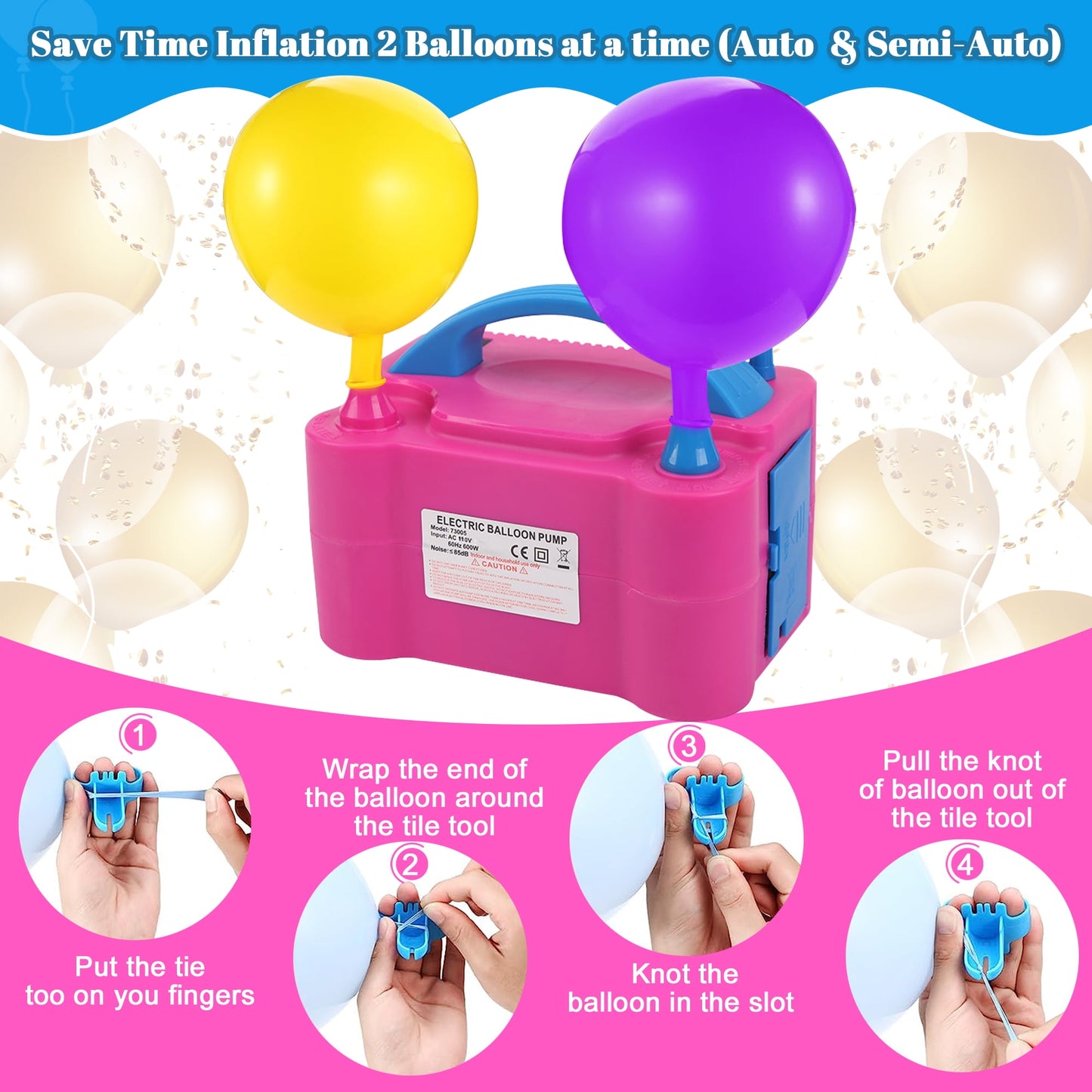 Electric Balloon Pump, Portable Dual Nozzle Blower Air Balloon Pump & Inflator for All Balloons Party Wedding Decoration