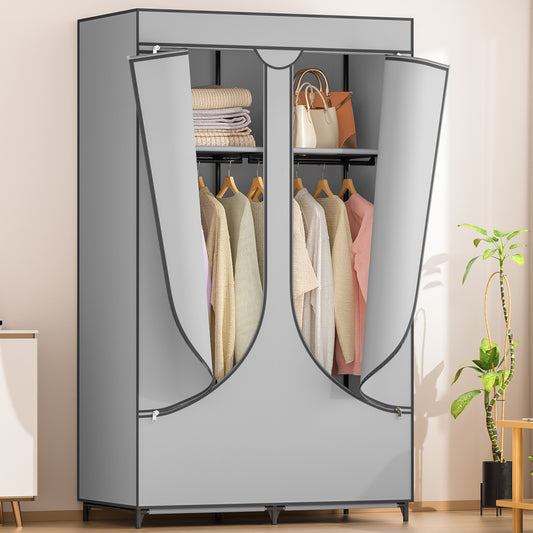 YOUPINS Clothes Organizer with Hanging Rod, Portable Closet with Cover Clothes Rack Sturdy Fabric Wardrobe Organizer,Dark Gary