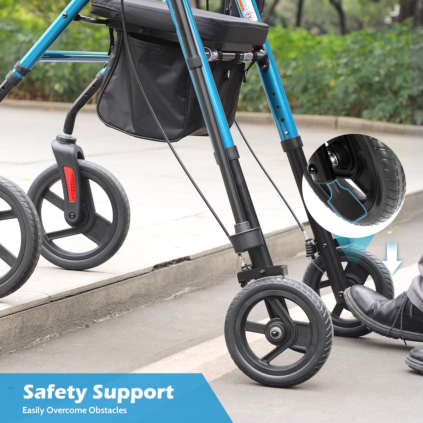 COSYWILL Rollator Walker with Seat,Foldable Walkers for Seniors,Mobility Walkers with 10'' Big Wheels,Adjustable Handles and Seat Height,Blue