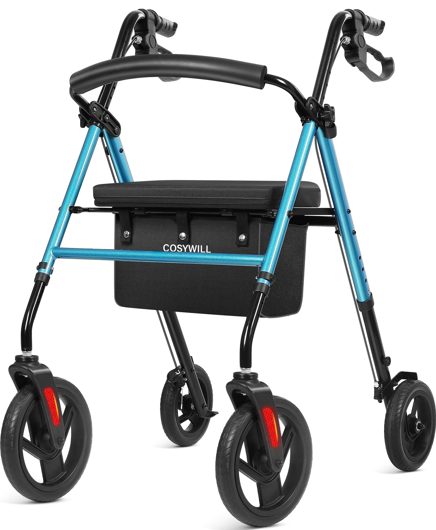 COSYWILL Rollator Walker with Seat,Foldable Walkers for Seniors,Mobility Walkers with 10'' Big Wheels,Adjustable Handles and Seat Height, Red