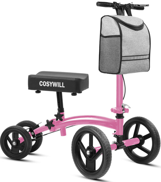 COSYWILL Steerable Knee Scooter,Economy Knee Walker,All Terrain Foldable Medical Scooter for Foot Injuries Crutches Alternative,Pink