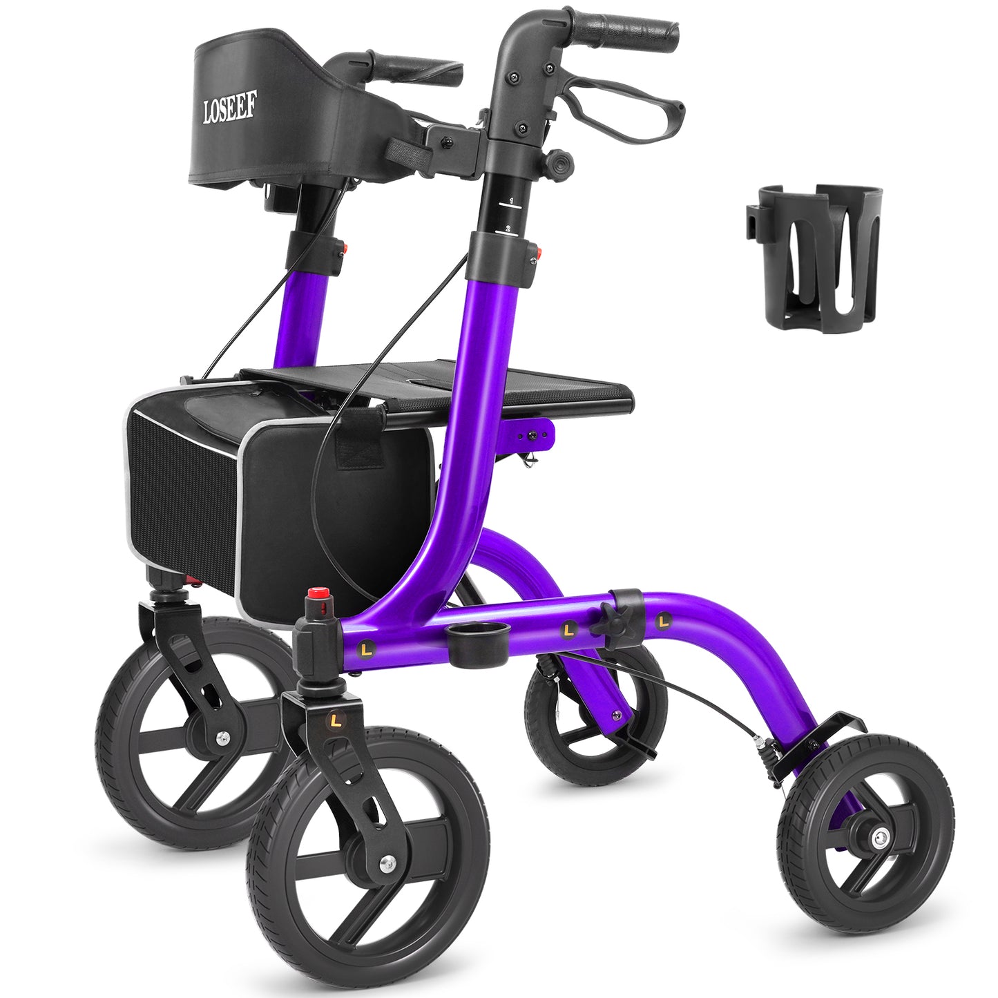 COSYWILL Rollator Walkers with Seat for Seniors, Foldable 10" Big Wheels All Terrain Rolling Walker,Adjustable Handles, Mobility Walker for Seniors,Purple