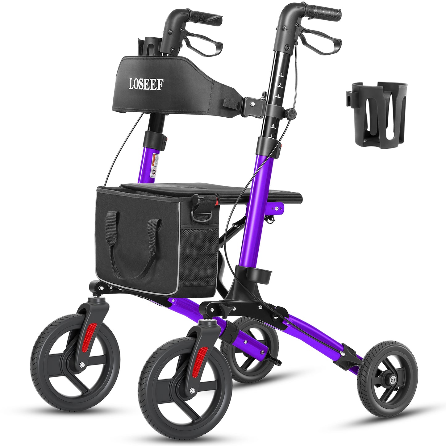 COSYWILL Walkers for Seniors,Foldable Rollator Walker with Seat,Mobility Walkers with 10" Big Wheels, Adjustable Handles and Backrest Height,Purple