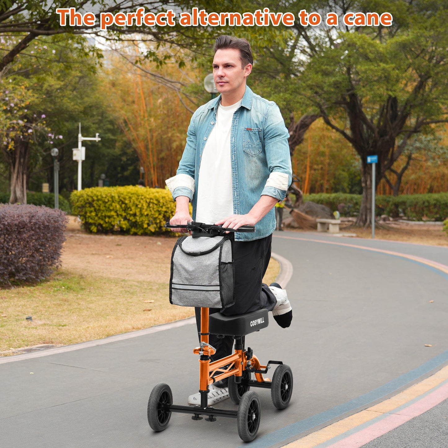 COSYWILL Knee Scooter,Economy Knee Walker with Dual Braking System,Foldable Scooter for Foot Injuries,Compact Crutches Alternative,Orange