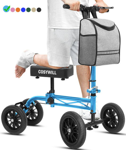 COSYWILL Knee Scooter,Economy Knee Walker with Dual Braking System,Foldable Scooter for Foot Injuries,Compact Crutches Alternative,Light Blue
