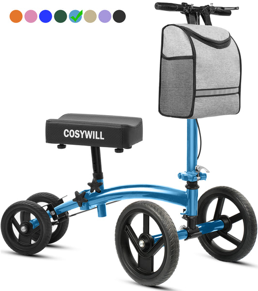 COSYWILL Steerable Knee Scooter,Economy Knee Walker,All Terrain Foldable Medical Scooter for Foot Injuries Crutches Alternative,Light Blue