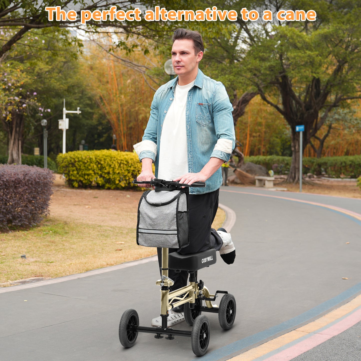 COSYWILL Knee Scooter,Economy Knee Walker with Dual Braking System,Foldable Scooter for Foot Injuries,Compact Crutches Alternative,Champagne Gold