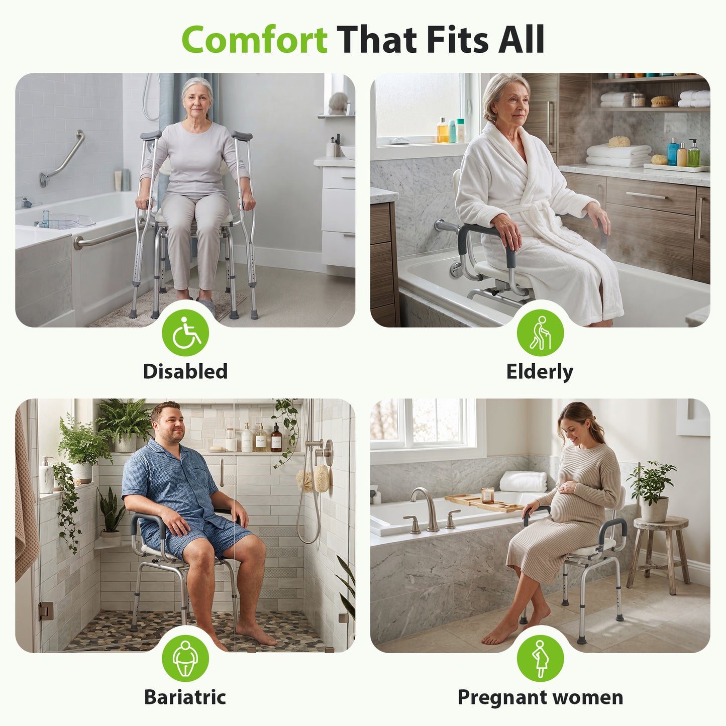 COSYWILL 360° Swivel Shower Chair,Adjustable Shower Stool for Inside Shower with Back and Arms,Heavy Duty Shower Bench for Elderly Disabled Adults,White