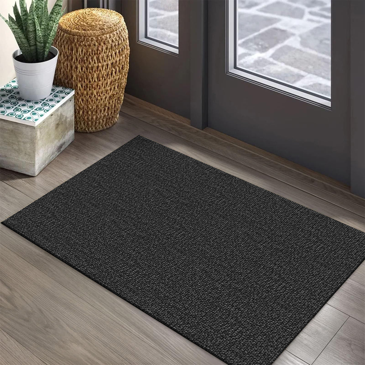 CozyDesg 24" x 36" Door Mat, Non-Slip Washable Front Door Mat for Indoor and Outdoor, Black