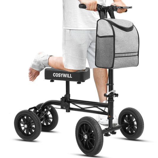 COSYWILL Knee Scooter,Economy Knee Walker with Dual Braking System,Foldable Scooter for Foot Injuries,Compact Crutches Alternative,Black