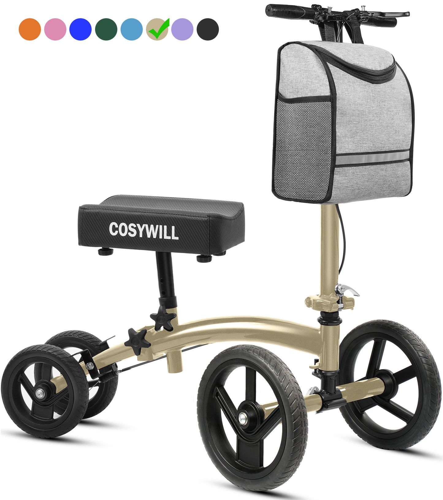COSYWILL Steerable Knee Scooter,Economy Knee Walker,All Terrain Foldable Medical Scooter for Foot Injuries Crutches Alternative,Champagne Gold