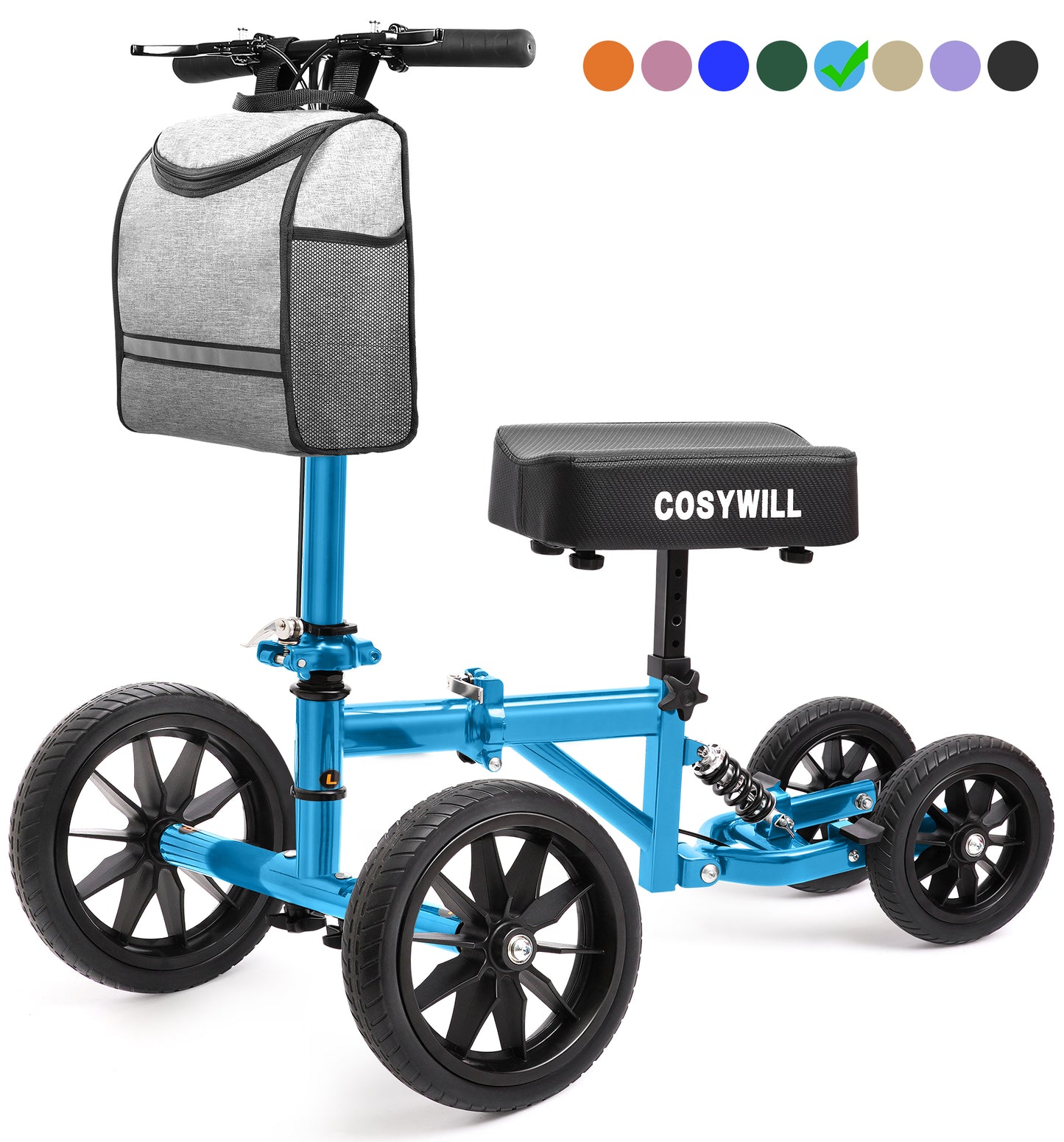 COSYWILL All Terrain Knee Scooter,Knee Walker Scooter for Foot Injuries,Adults Roller Scooter for with 10“ TPU Wheel,Compact Crutches Alternative,Light Blue