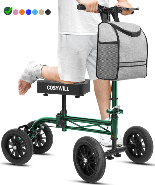 COSYWILL Knee Scooter,Economy Knee Walker with Dual Braking System,Foldable Scooter for Foot Injuries,Compact Crutches Alternative,Green