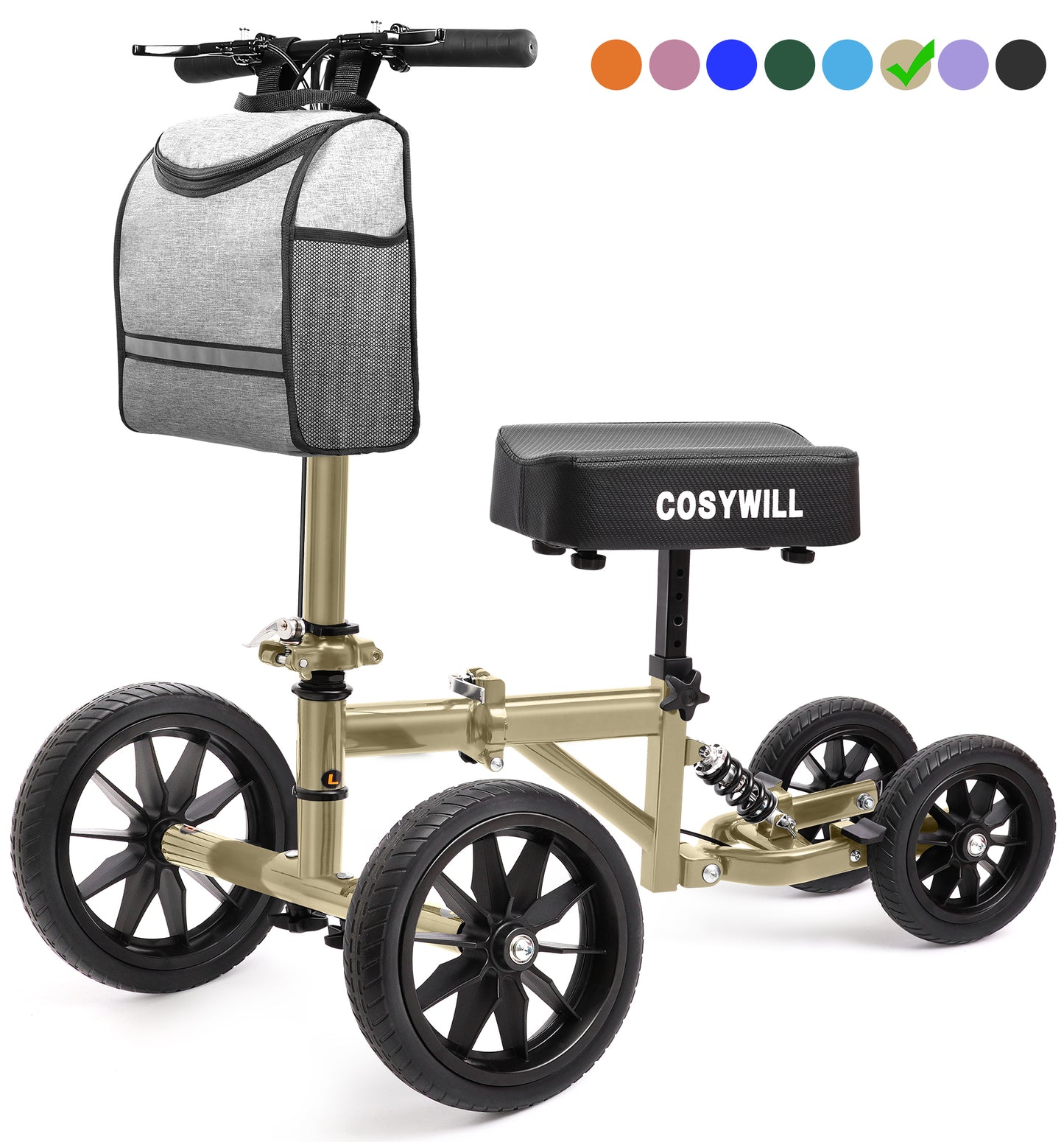 COSYWILL All Terrain Knee Scooter,Knee Walker Scooter for Foot Injuries,Adults Roller Scooter for with 10“ TPU Wheel,Compact Crutches Alternative,Champagne Gold