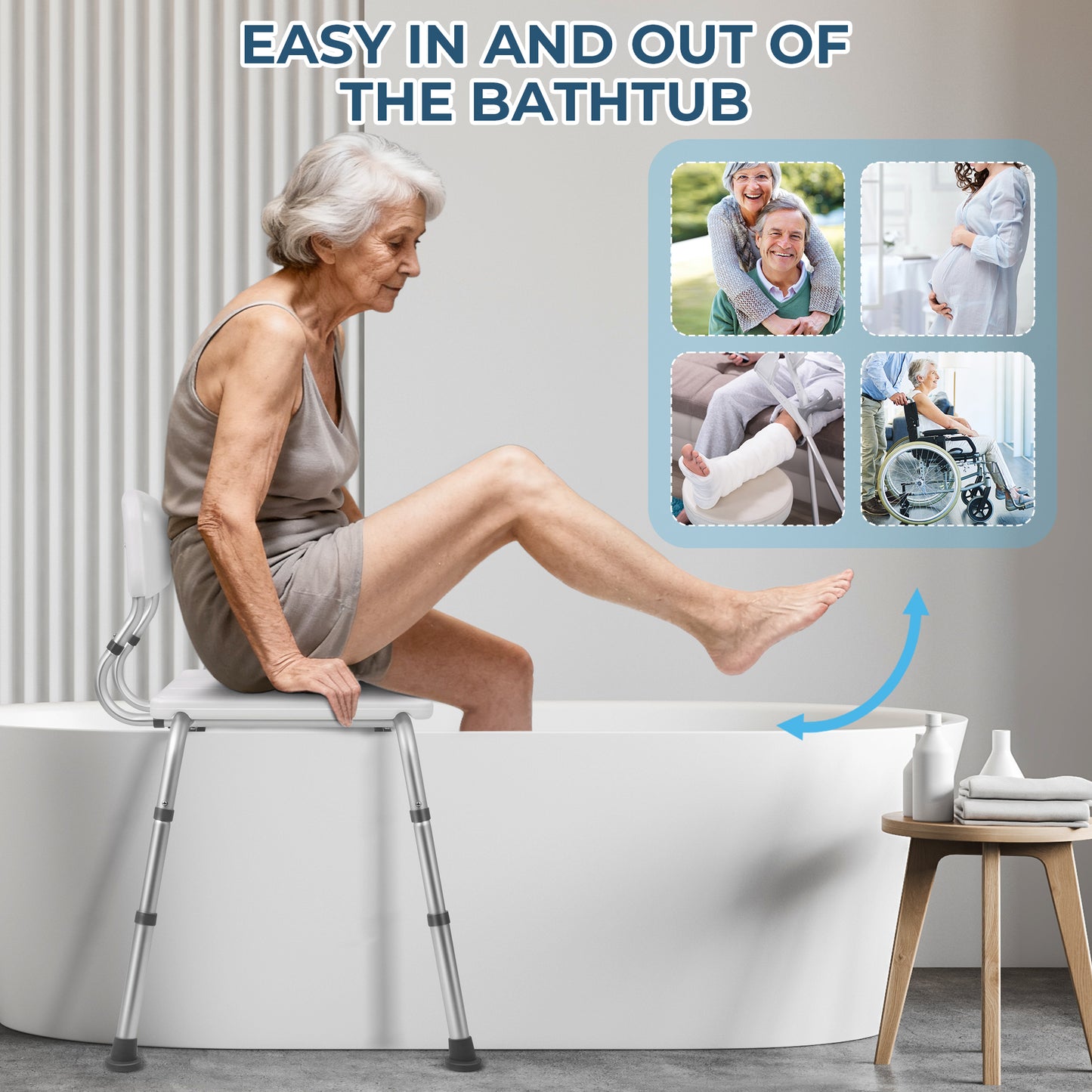 COSYWILL Transfer Bench for Bathtubs and Showers, Adjustable Shower Chair with Backrest ,Slip-Resistant, 400 lb. Weight Capacity,White