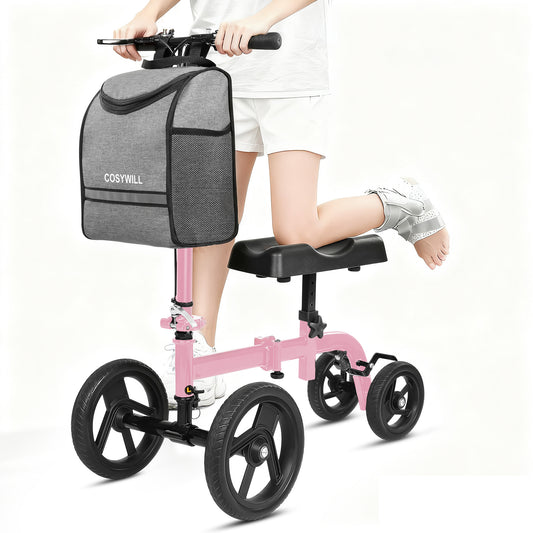 COSYWILL Steerable Knee Scooter,Knee Walker Scooter for Adults with 10" Front Wheels,Foldable Knee Scooter for Foot Surgery Crutches Alternative,Pink