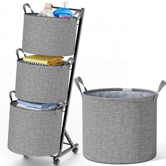 YOUPINS 3-Tier Laundry Hamper Sorter,Laundry Storage Organizer with Wheels Removable Rolling Laundry Baskets for Home,Bathroom,Dorm Laundry Room,Gray