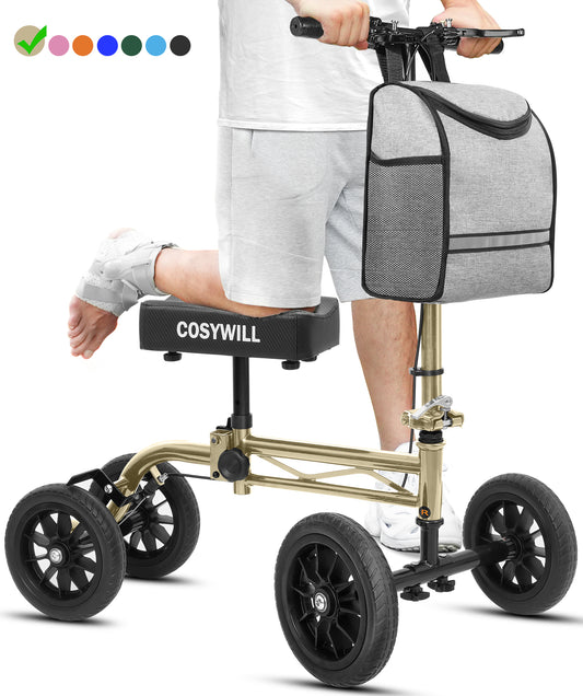 COSYWILL Knee Scooter,Economy Knee Walker with Dual Braking System,Foldable Scooter for Foot Injuries,Compact Crutches Alternative,Champagne Gold