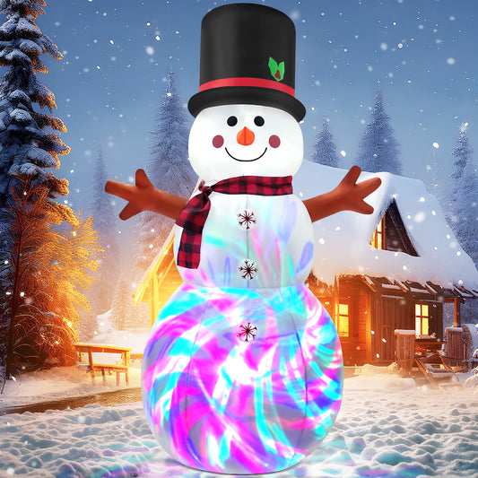 IZNEN 6FT Christmas Inflatable Outdoor Decoration Snowman, Built-in Rotating Disco Light,Blow Up Snow Man Wear Magic Hat Yard Decor for Xmas Holiday Lawn Yard Garden