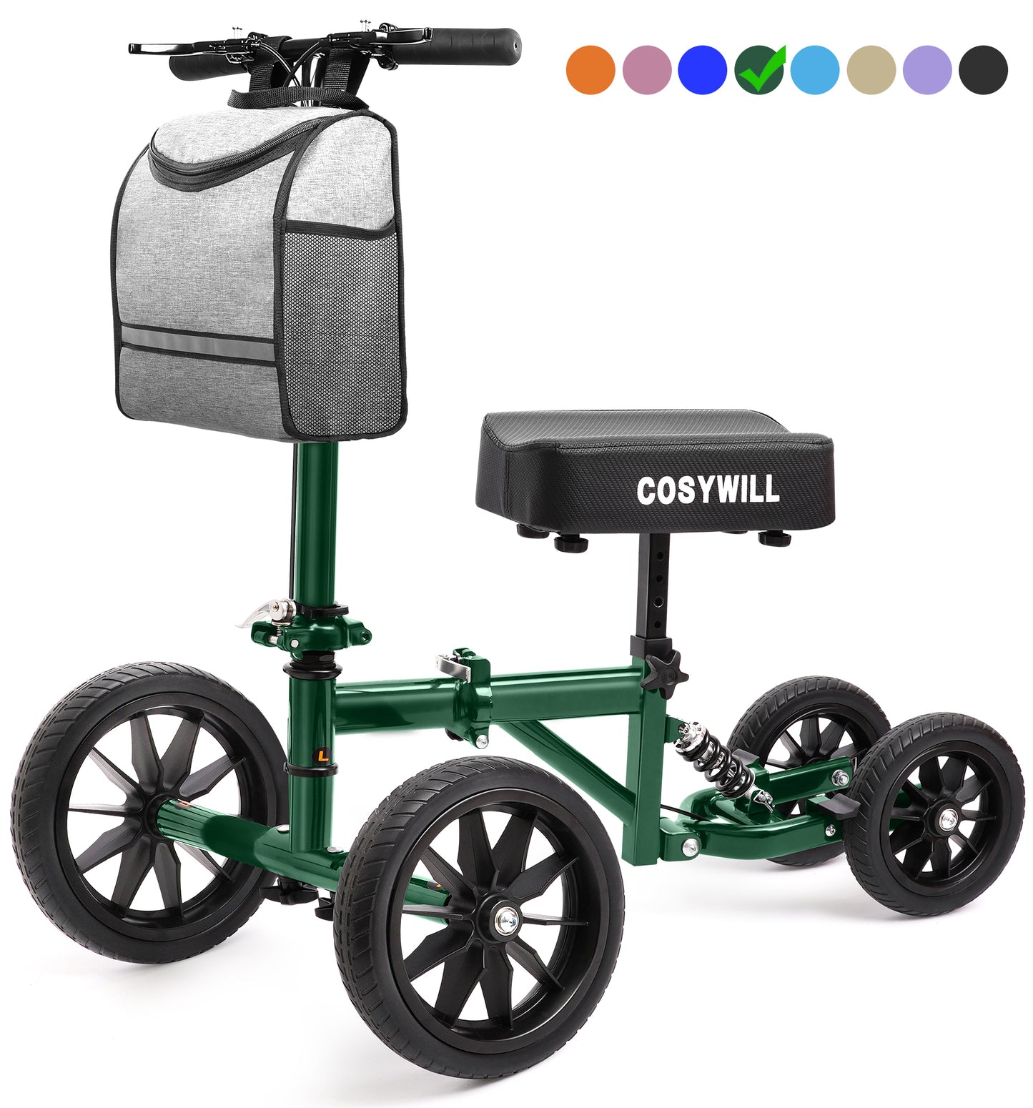 COSYWILL All Terrain Knee Scooter,Knee Walker Scooter for Foot Injuries,Adults Roller Scooter for with 10“ TPU Wheel,Compact Crutches Alternative,Green