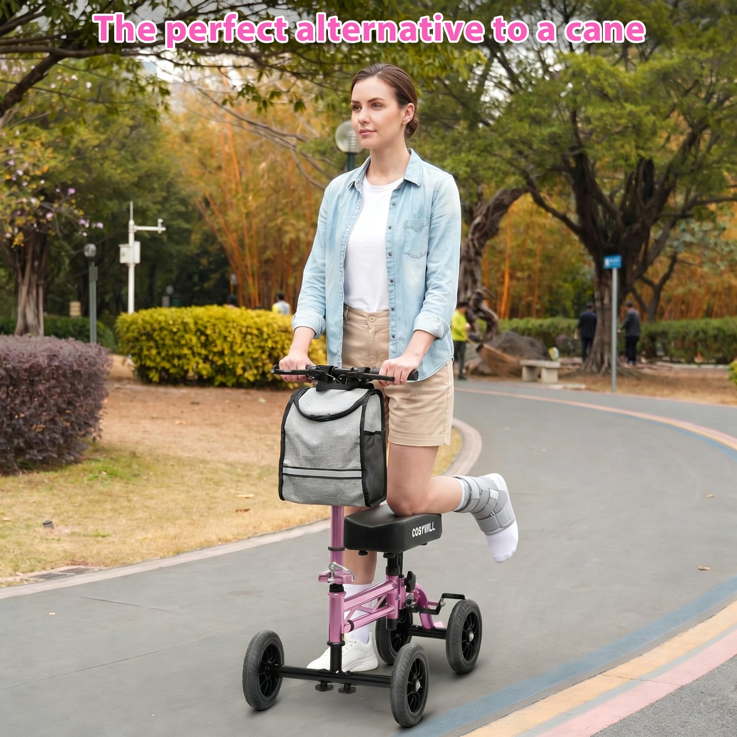 COSYWILL Knee Scooter,Economy Knee Walker with Dual Braking System,Foldable Scooter for Foot Injuries,Compact Crutches Alternative,Pink