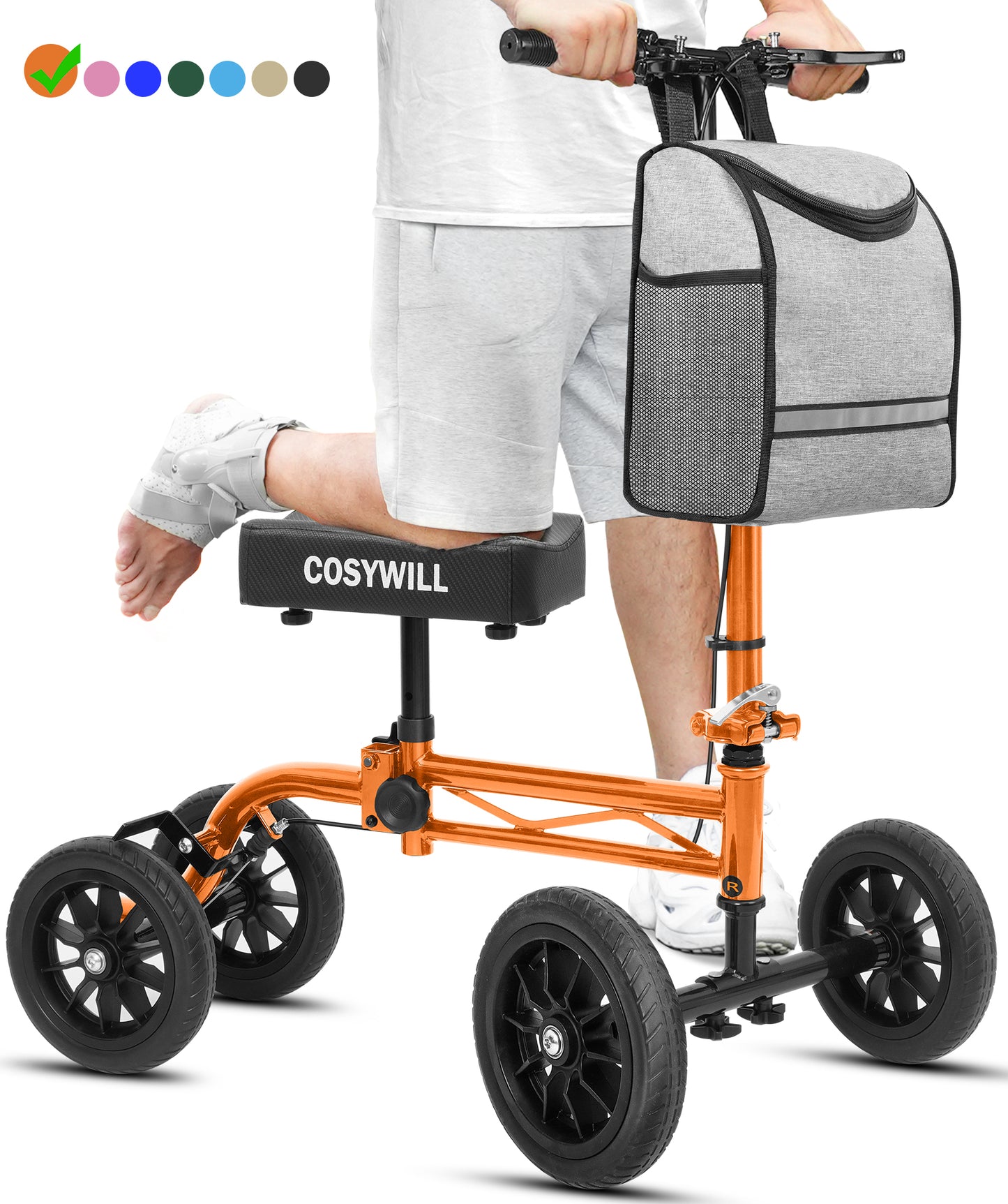 COSYWILL Knee Scooter,Economy Knee Walker with Dual Braking System,Foldable Scooter for Foot Injuries,Compact Crutches Alternative,Orange