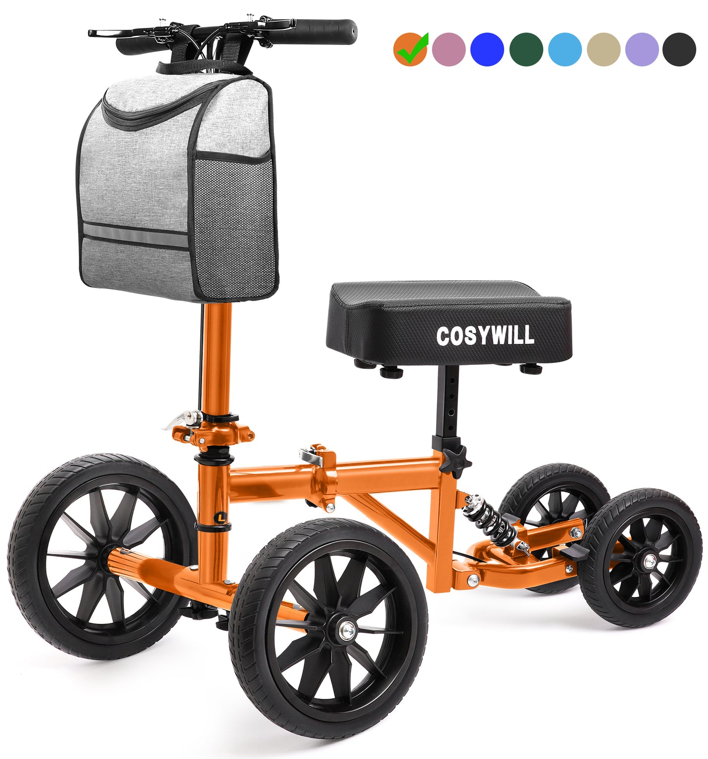COSYWILL All Terrain Knee Scooter,Knee Walker Scooter for Foot Injuries,Adults Roller Scooter for with 10“ TPU Wheel,Compact Crutches Alternative,Orange