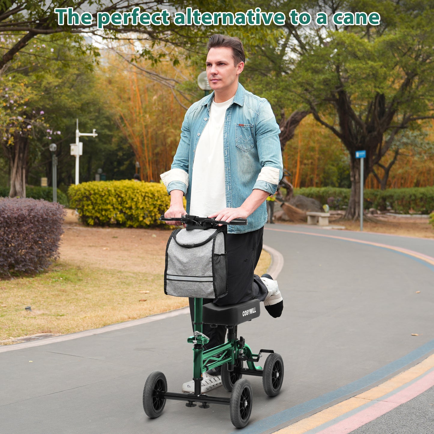COSYWILL Knee Scooter,Economy Knee Walker with Dual Braking System,Foldable Scooter for Foot Injuries,Compact Crutches Alternative,Green