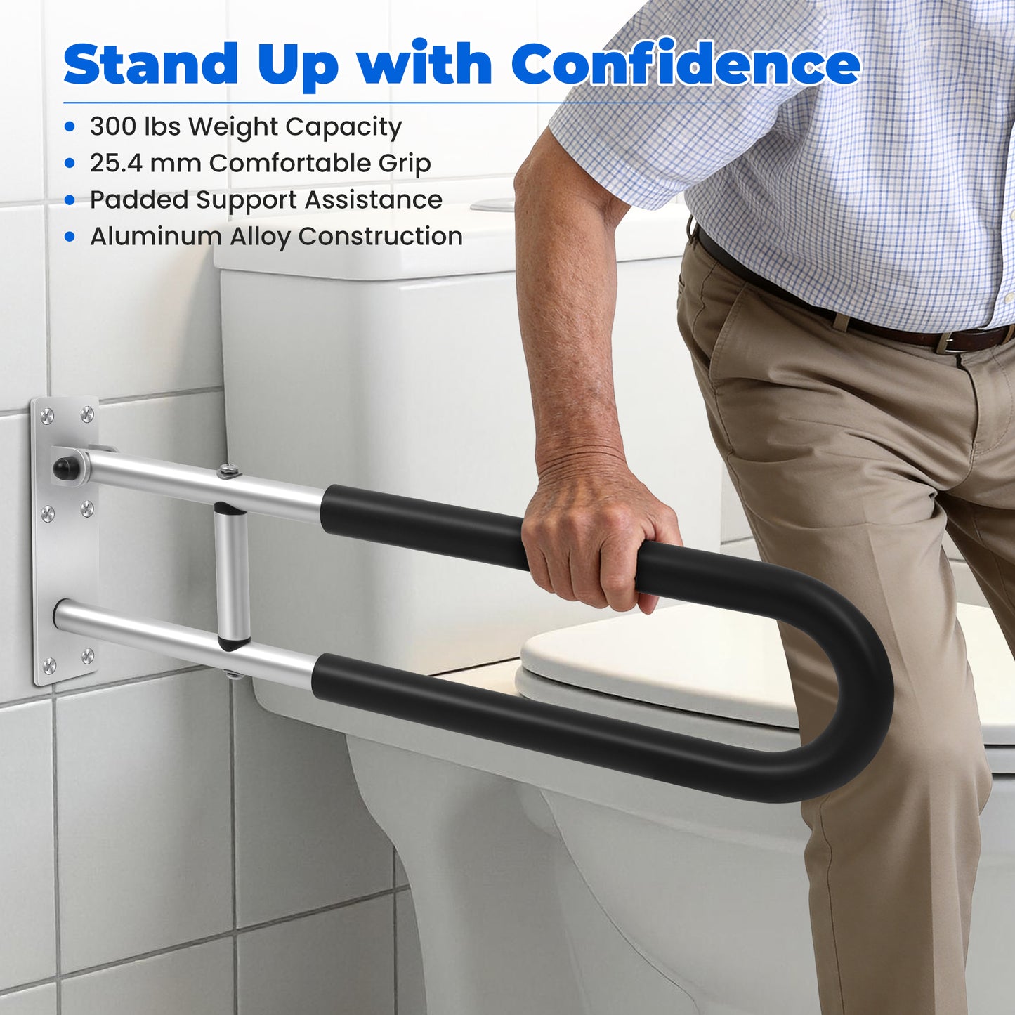 COSYWILL Toilet Grab Bar,23.8 in Folding Bathroom Handrail with Padded,Safety Grab Rail for Disabled Elderly Pregnant