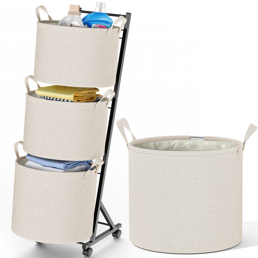 YOUPIS 3-Tier 111L Laundry Hamper Sorter,Laundry Storage Organizer with Wheels Removable Rolling Laundry Baskets for Bathroom, Dorm, Laundry Room,Beige