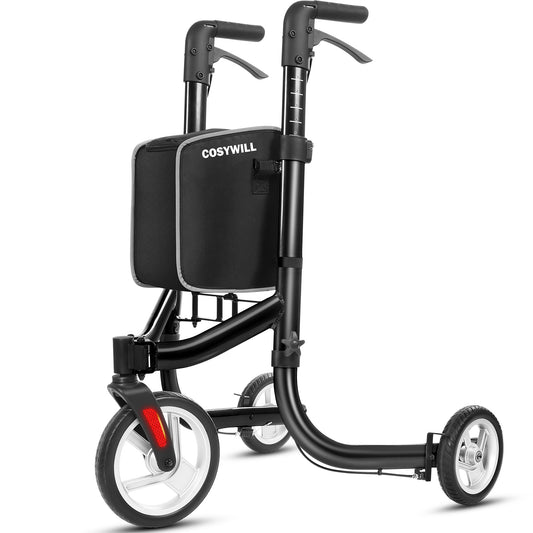 COSYWILL 3 Wheel Rollator Walkers for Seniors,Ultra Lightweight Foldable Walker for Elderly with Storage Bag, 10" Three Wheel Modern Mobility Walking Aid Aluminum, Red