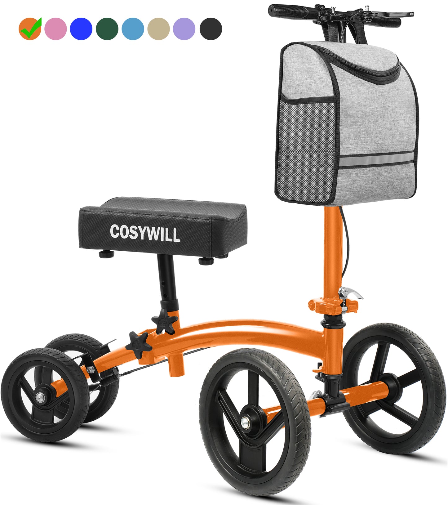COSYWILL Steerable Knee Scooter,Economy Knee Walker,All Terrain Foldable Medical Scooter for Foot Injuries Crutches Alternative,Orange