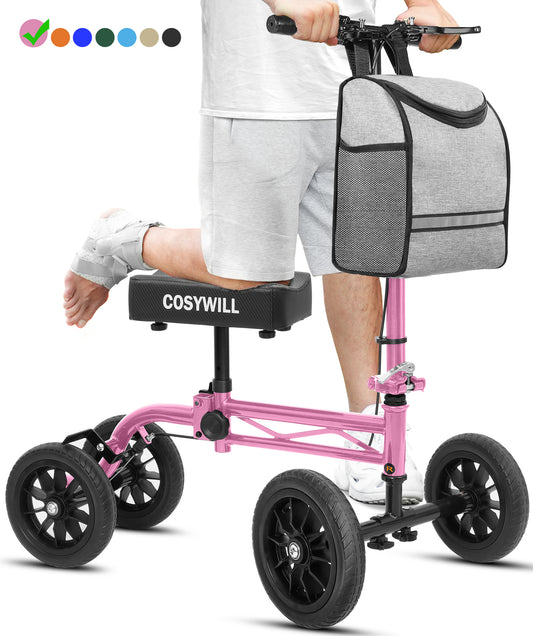 COSYWILL Knee Scooter,Economy Knee Walker with Dual Braking System,Foldable Scooter for Foot Injuries,Compact Crutches Alternative,Pink