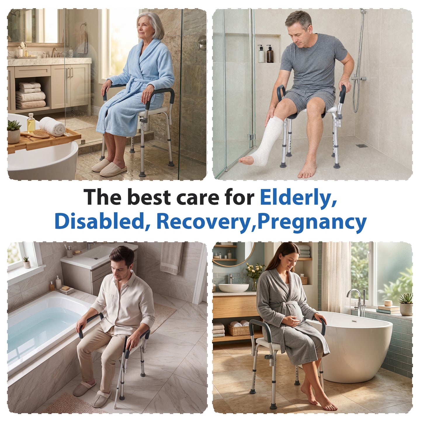 COSYWILL Shower Chair with Arms, Adjustable Height Bath Seat for inside shower or tub, Shower stools for Elderly, 330 lbs Capacity, Silver