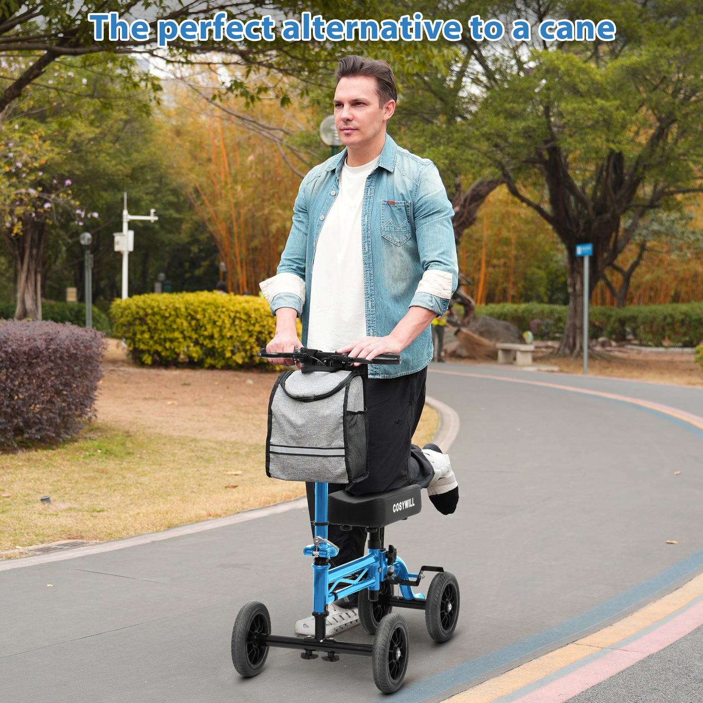 COSYWILL Knee Scooter,Economy Knee Walker with Dual Braking System,Foldable Scooter for Foot Injuries,Compact Crutches Alternative,Light Blue