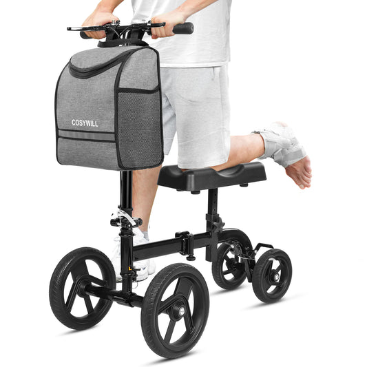 COSYWILL Steerable Knee Scooter,Knee Walker Scooter for Adults with 10" Front Wheels,Foldable Knee Scooter for Foot Surgery Crutches Alternative,Black