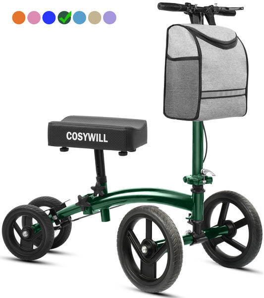 COSYWILL Steerable Knee Scooter,Economy Knee Walker,All Terrain Foldable Medical Scooter for Foot Injuries Crutches Alternative,Green