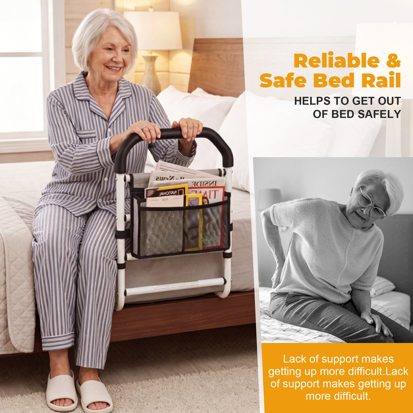 COSYWILL Bed Rails for Adults, Adjustable Bed Cane for Seniors, Bed Assist Rail with Non-Slip Handle & Storage Pocket Supports up to 330 lbs