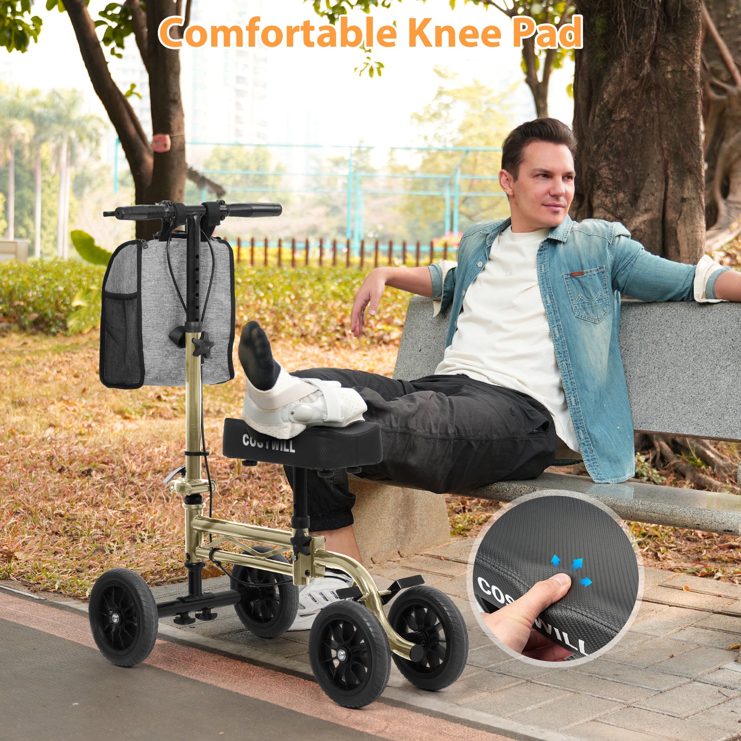 COSYWILL Knee Scooter,Economy Knee Walker with Dual Braking System,Foldable Scooter for Foot Injuries,Compact Crutches Alternative,Champagne Gold